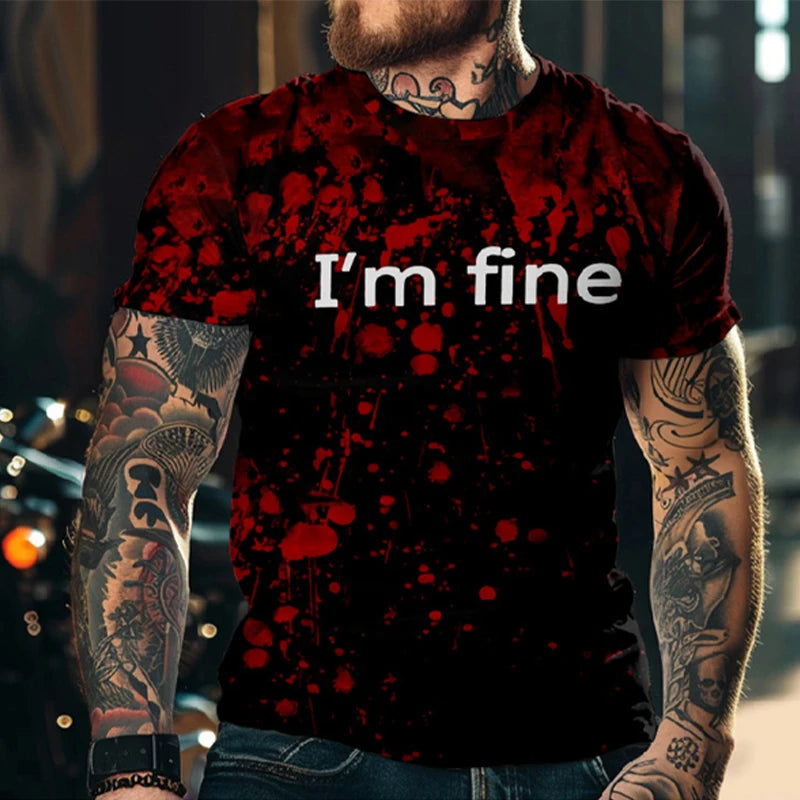 Halloween Horror Men's T-Shirts Blood 3D Print O-Neck Short Sleeve T Shirt Oversized Tees Harajuku Tops Unisex Spoof Clothing