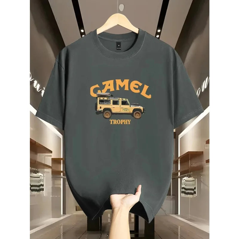 Men's Vintage Camel Trophy Car Print T-Shirt Casual Streetwear Cotton Short Sleeve Summer Tees