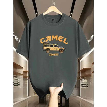 Men's Vintage Camel Trophy Car Print T-Shirt Casual Streetwear Cotton Short Sleeve Summer Tees
