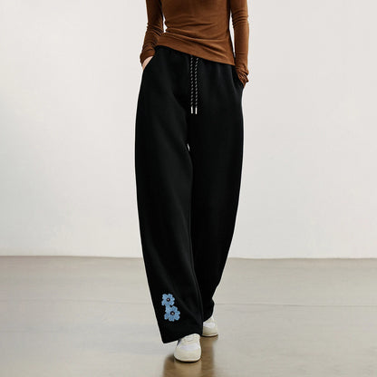 TOYOUTH Women Casual Sweatpants 2026 Autumn New Green Velvet Embroidered Drawstring Elastic Waist Sport Cotton Banana Pants