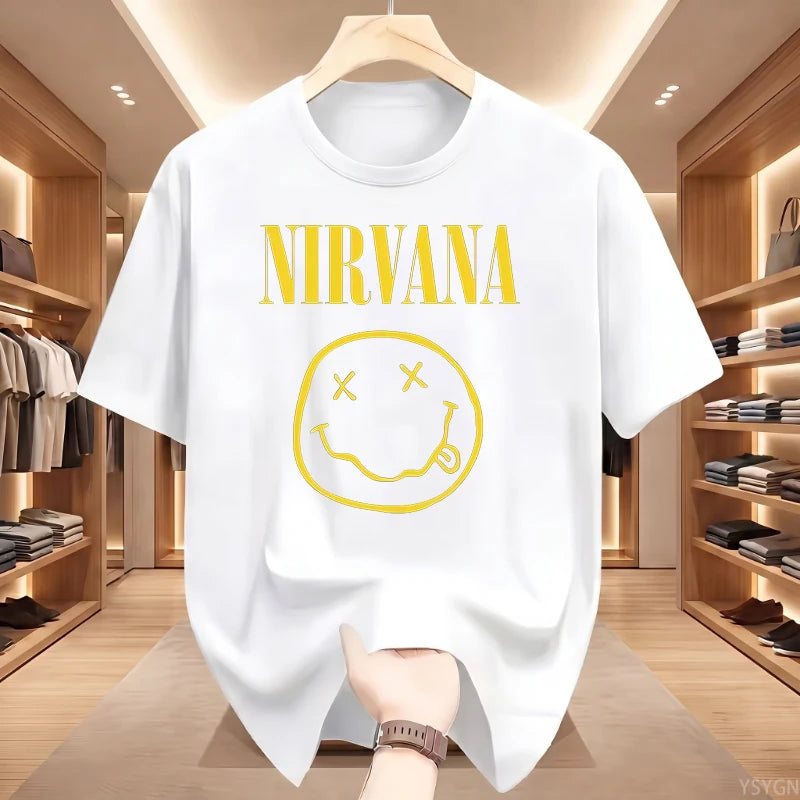 New Nirvana Rock Band Men's 100%cotton T-shirt Hip-hop Style Men's and Women's Oversized Y2K Tee Casual Loose Outdoor Street