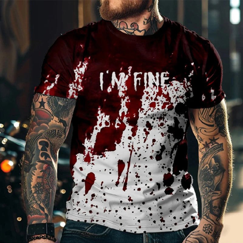Halloween Horror Men's T-Shirts Blood 3D Print O-Neck Short Sleeve T Shirt Oversized Tees Harajuku Tops Unisex Spoof Clothing