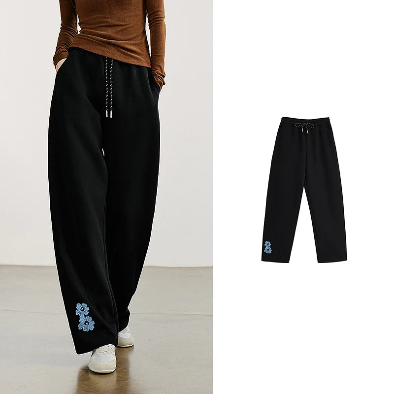 TOYOUTH Women Casual Sweatpants 2026 Autumn New Green Velvet Embroidered Drawstring Elastic Waist Sport Cotton Banana Pants