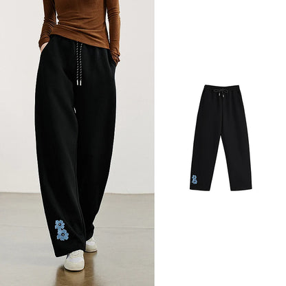 TOYOUTH Women Casual Sweatpants 2026 Autumn New Green Velvet Embroidered Drawstring Elastic Waist Sport Cotton Banana Pants