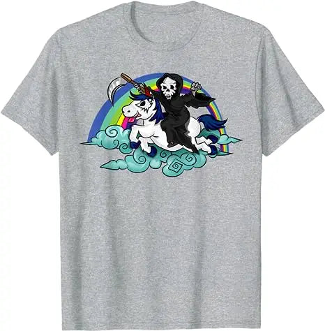Death Metal Unicorn T-Shirt Funny Brutal Death Metal Nutrition Facts Concert Tee Gift Rainbow Grim Reaper Cool Halloween Costume