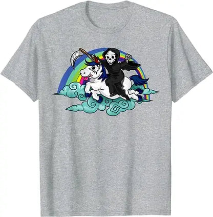 Death Metal Unicorn T-Shirt Funny Brutal Death Metal Nutrition Facts Concert Tee Gift Rainbow Grim Reaper Cool Halloween Costume