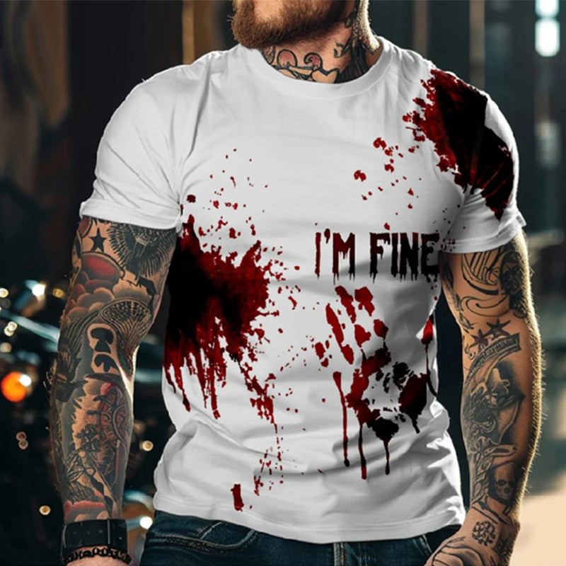Halloween Horror Men's T-Shirts Blood 3D Print O-Neck Short Sleeve T Shirt Oversized Tees Harajuku Tops Unisex Spoof Clothing