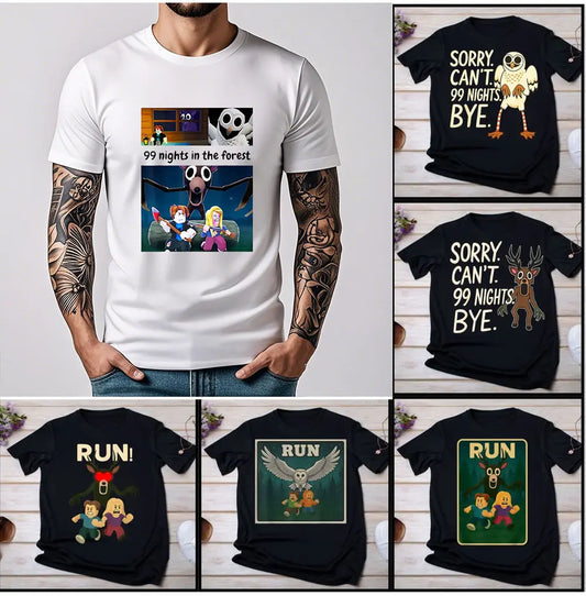 99 Nights Shirt in The Forest 8 Designs Bundle Inspired Gaming Aesthetic Run Halloween Owl in The Forest Kids Meme Men's T-Shirt
