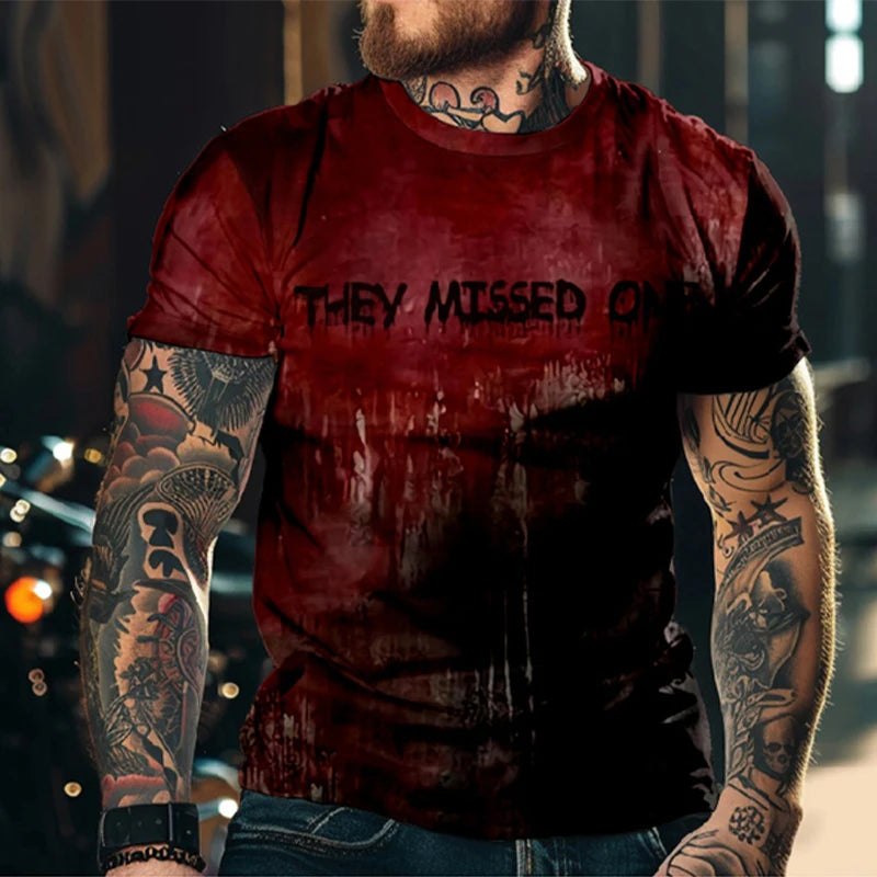 Halloween Horror Men's T-Shirts Blood 3D Print O-Neck Short Sleeve T Shirt Oversized Tees Harajuku Tops Unisex Spoof Clothing