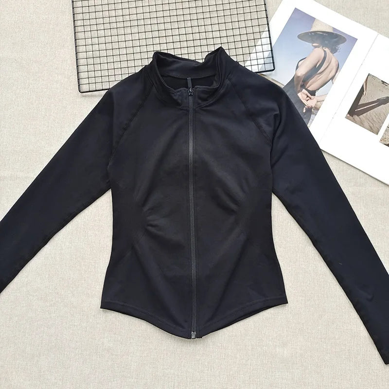 Women's Stand Collar Seamless Workout Jacket - Slim Fit Zip Front Yoga Gym Training Top