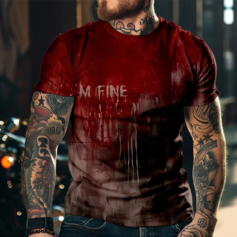 Halloween Horror Men's T-Shirts Blood 3D Print O-Neck Short Sleeve T Shirt Oversized Tees Harajuku Tops Unisex Spoof Clothing