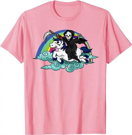 Death Metal Unicorn T-Shirt Funny Brutal Death Metal Nutrition Facts Concert Tee Gift Rainbow Grim Reaper Cool Halloween Costume