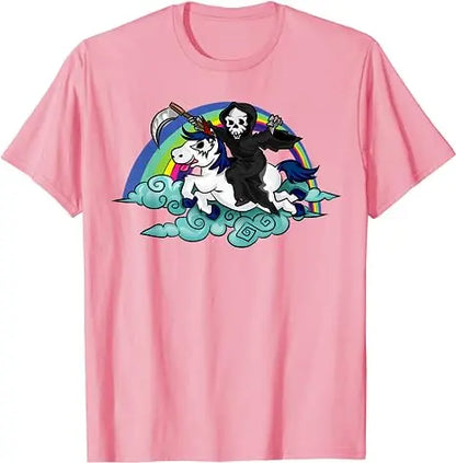Death Metal Unicorn T-Shirt Funny Brutal Death Metal Nutrition Facts Concert Tee Gift Rainbow Grim Reaper Cool Halloween Costume