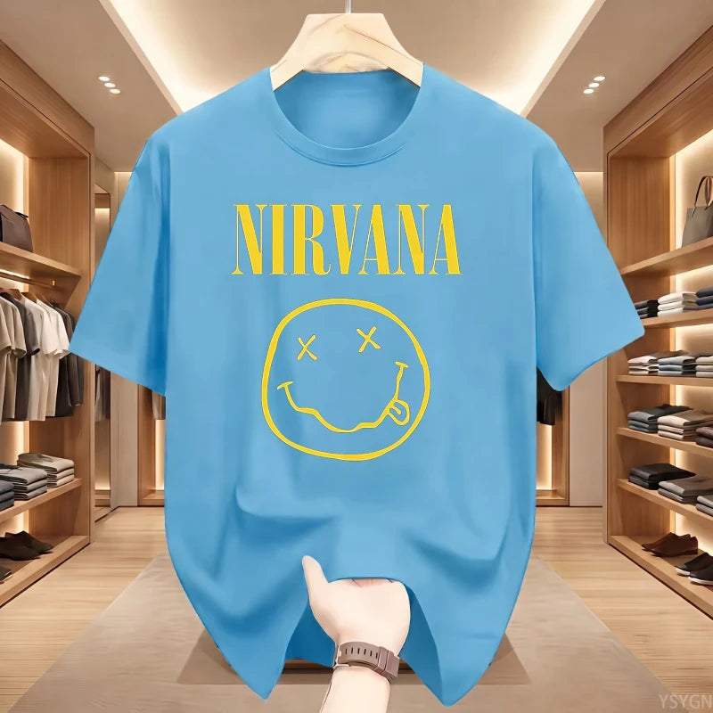 New Nirvana Rock Band Men's 100%cotton T-shirt Hip-hop Style Men's and Women's Oversized Y2K Tee Casual Loose Outdoor Street