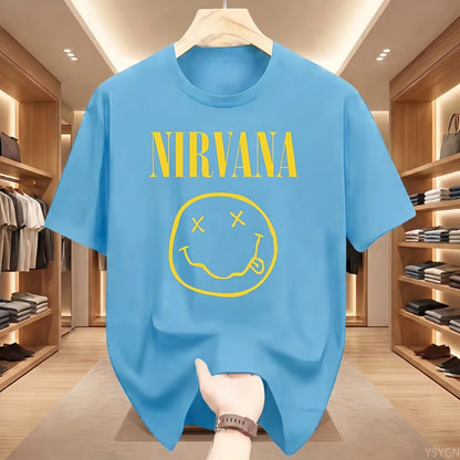 New Nirvana Rock Band Men's 100%cotton T-shirt Hip-hop Style Men's and Women's Oversized Y2K Tee Casual Loose Outdoor Street