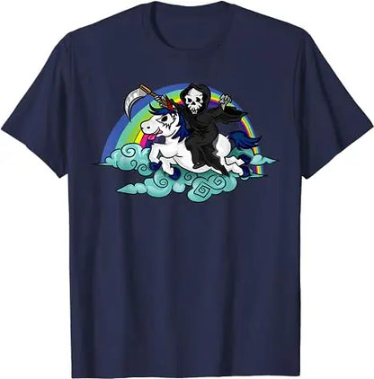 Death Metal Unicorn T-Shirt Funny Brutal Death Metal Nutrition Facts Concert Tee Gift Rainbow Grim Reaper Cool Halloween Costume