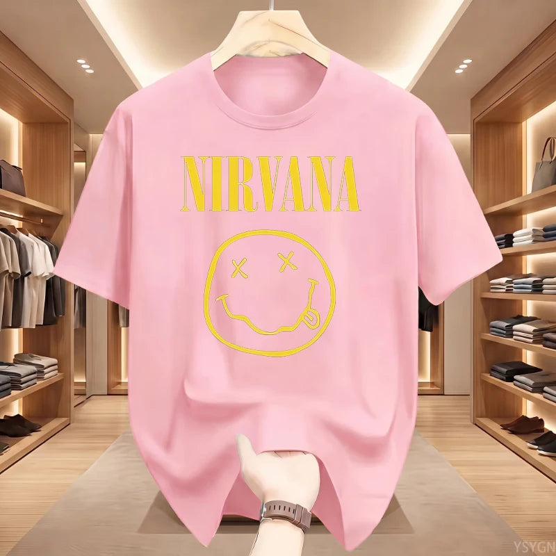 New Nirvana Rock Band Men's 100%cotton T-shirt Hip-hop Style Men's and Women's Oversized Y2K Tee Casual Loose Outdoor Street