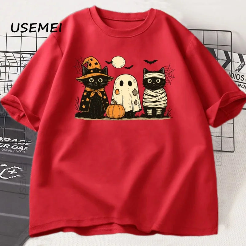 Black Cat Pumpkin Tshirt Ghots Gothic Fall Cat Mama T Shirt Halloween Spooky Season Pritned T-shirt Unisex Cotton Short Sleeve