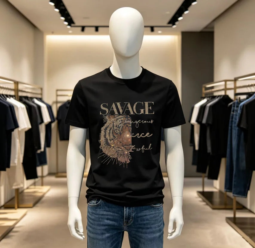 High Quality Designer Streetwear Rhinestone T-Shirt For Men New Designer Top Brand Men Tshirts