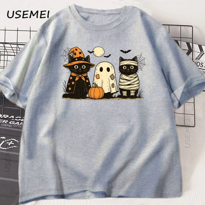 Black Cat Pumpkin Tshirt Ghots Gothic Fall Cat Mama T Shirt Halloween Spooky Season Pritned T-shirt Unisex Cotton Short Sleeve