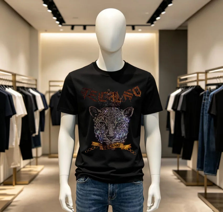 High Quality Designer Streetwear Rhinestone T-Shirt For Men New Designer Top Brand Men Tshirts