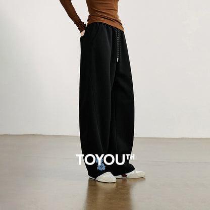 TOYOUTH Women Casual Sweatpants 2026 Autumn New Green Velvet Embroidered Drawstring Elastic Waist Sport Cotton Banana Pants