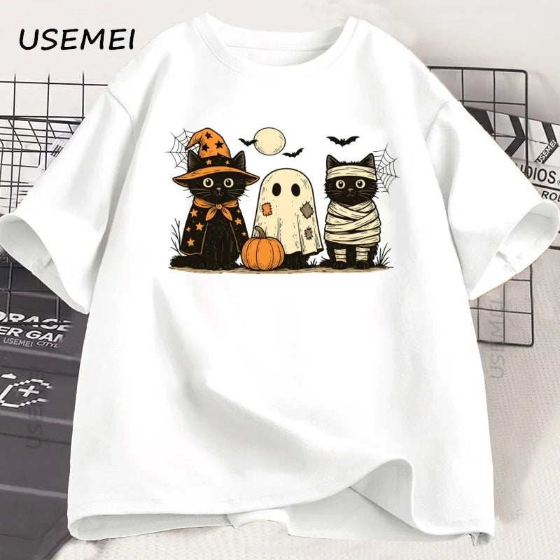 Black Cat Pumpkin Tshirt Ghots Gothic Fall Cat Mama T Shirt Halloween Spooky Season Pritned T-shirt Unisex Cotton Short Sleeve